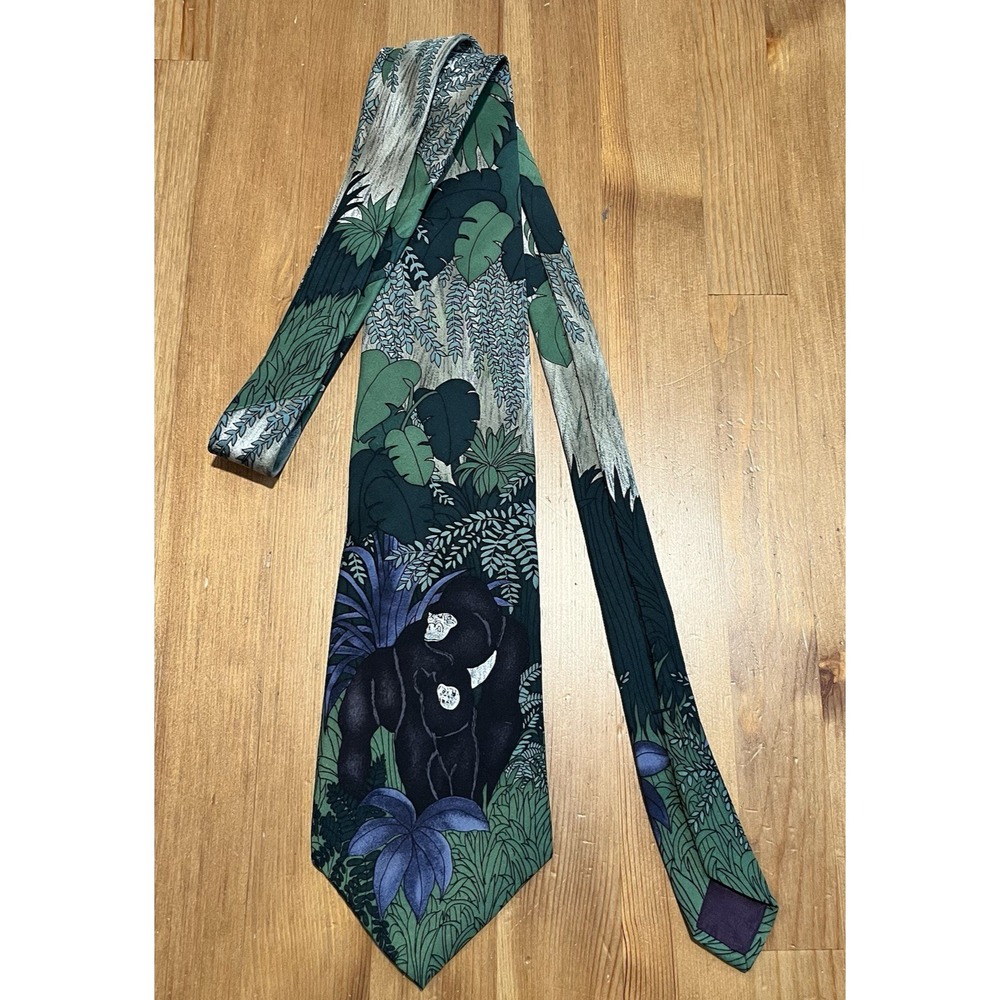 Vtg 1991 WWF Wildlife Gorilla Art Tie Pure Silk Mens Classic Made USA